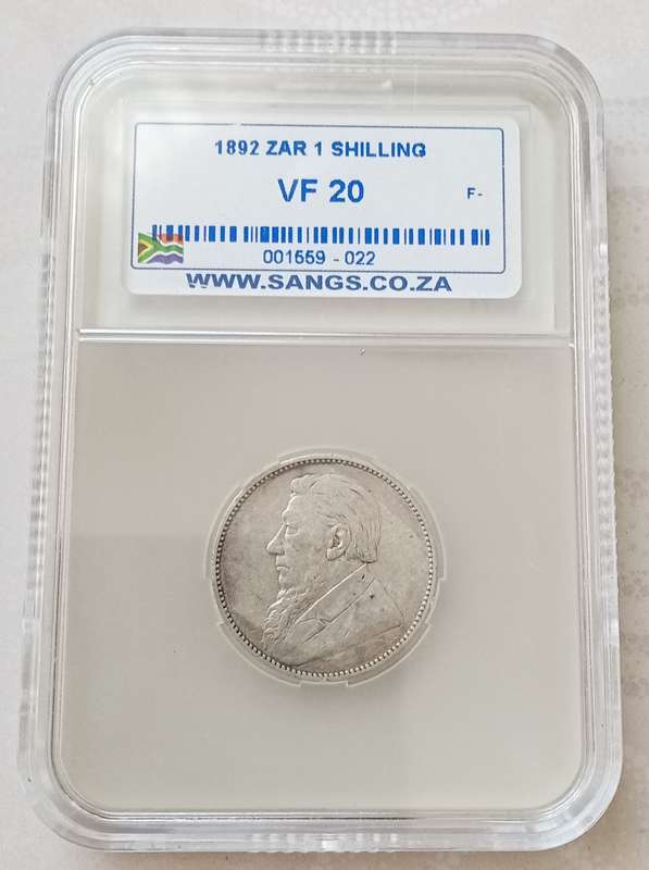 1892 ZAR Kruger silver shilling SANGS VF20