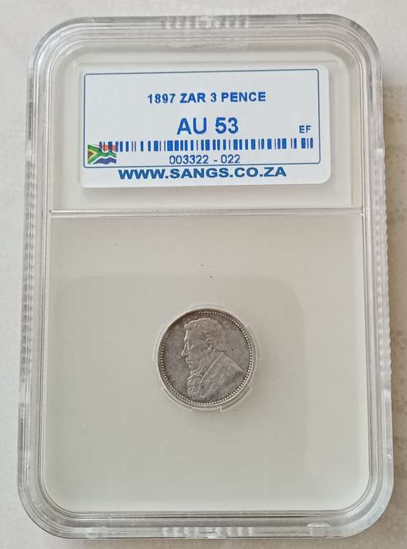 1897 ZAR Kruger silver tickey SANGS AU53