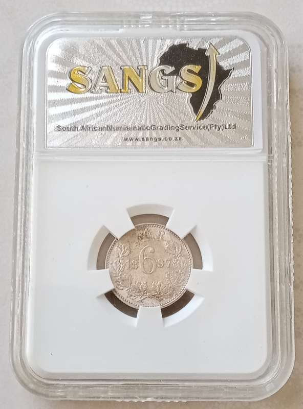 1897 ZAR Kruger silver sixpence SANGS MS60