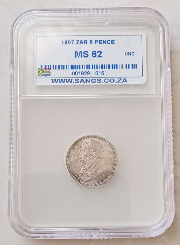 1897 ZAR Kruger silver sixpence SANGS MS62