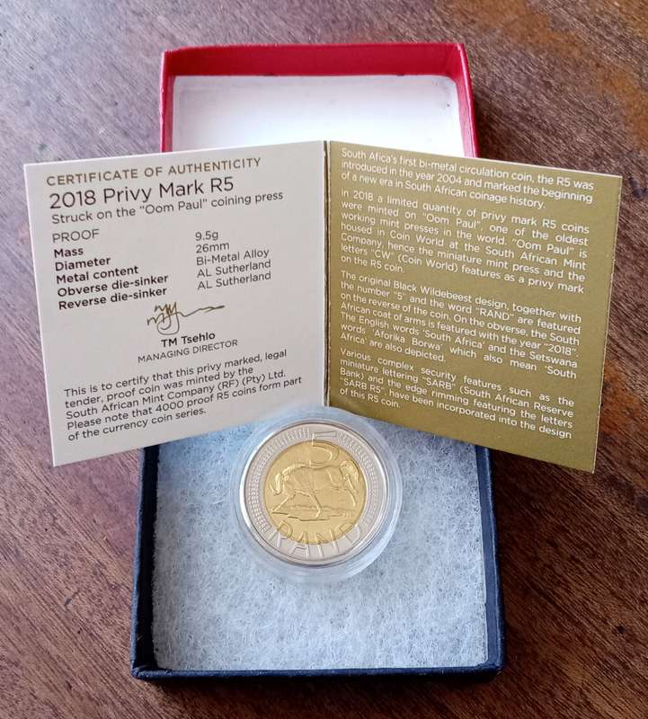 Scarce 2018 Oom Paul Mintmark proof R5 in box with c.o.a (mintage: 254)