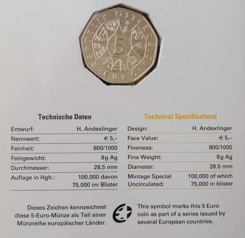 2009 Austria brilliant uncirculated silver 5 Euro in blister pack (Joseph Haydn)