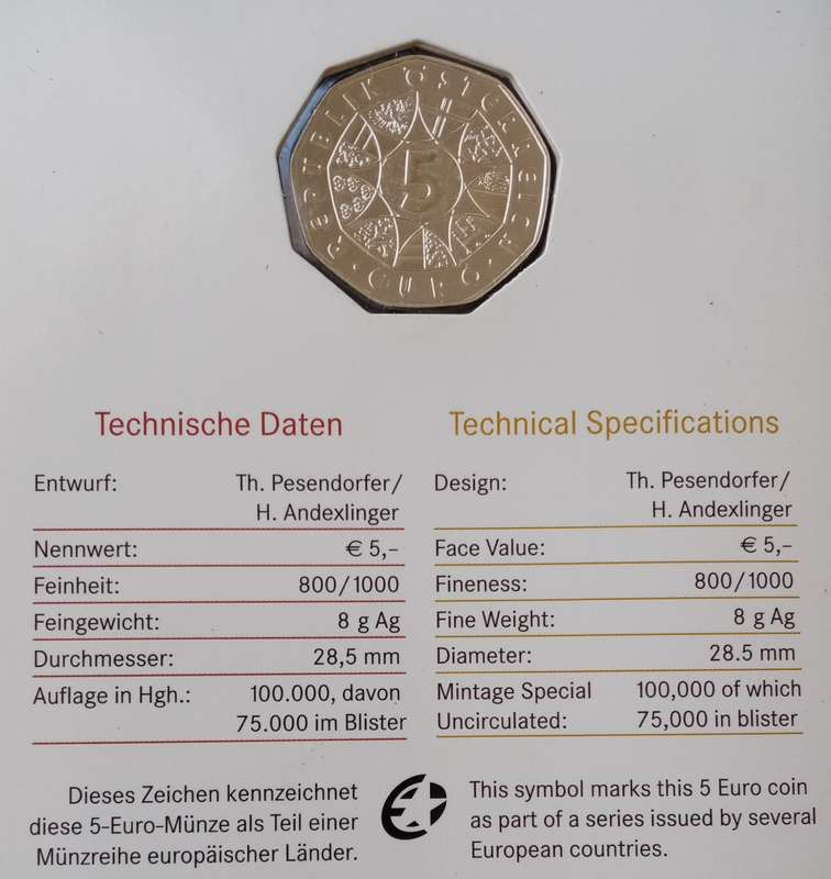 2008 Austria brilliant uncirculated silver 5 Euro in blister pack (Herbert Von Karajan)