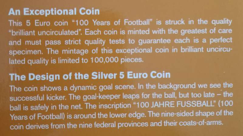 2004 Austria brilliant uncirculated silver 5 Euro in blister pack (Football)