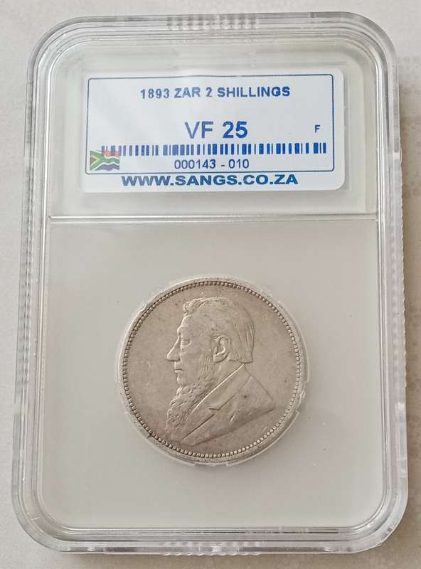 Scarcer 1893 ZAR Kruger silver 2 Shillings SANGS VF25