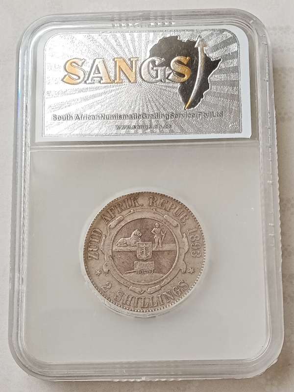 Scarcer 1893 ZAR Kruger silver 2 Shillings SANGS VF25