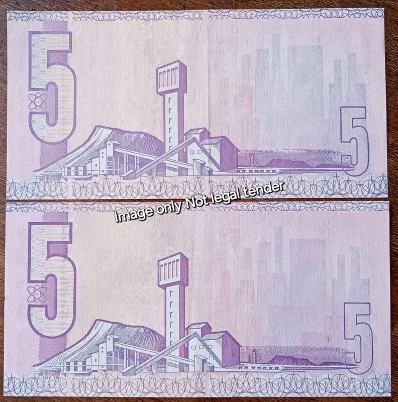 Set of 2 GPC de Kock 1980s R5 notes in good condition
