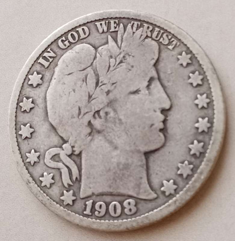 Decent 1908 O USA silver Barber half dollar