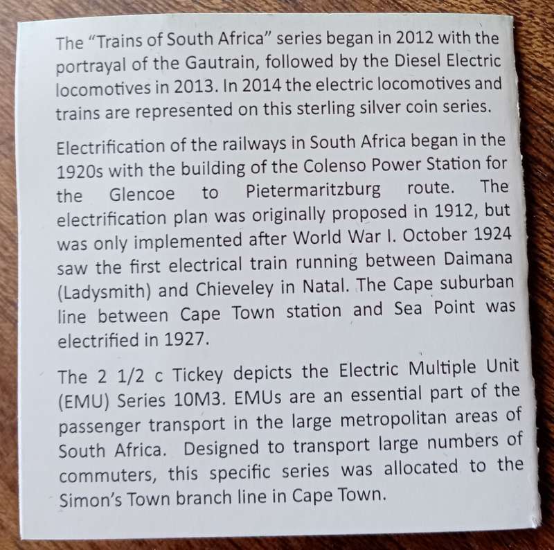 2014 Proof silver 2 1/2c in bag incl.certificate (Trains of South Africa - Class 10M3)