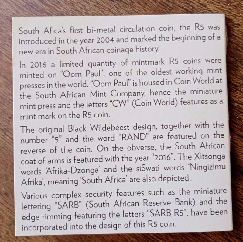 Scarcer 2016 Oom Paul Mintmark proof R5 in box with c.o.a (mintage: 392)
