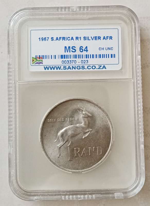 Nice 1967 Republic (Afrikaans) silver R1 SANGS MS64