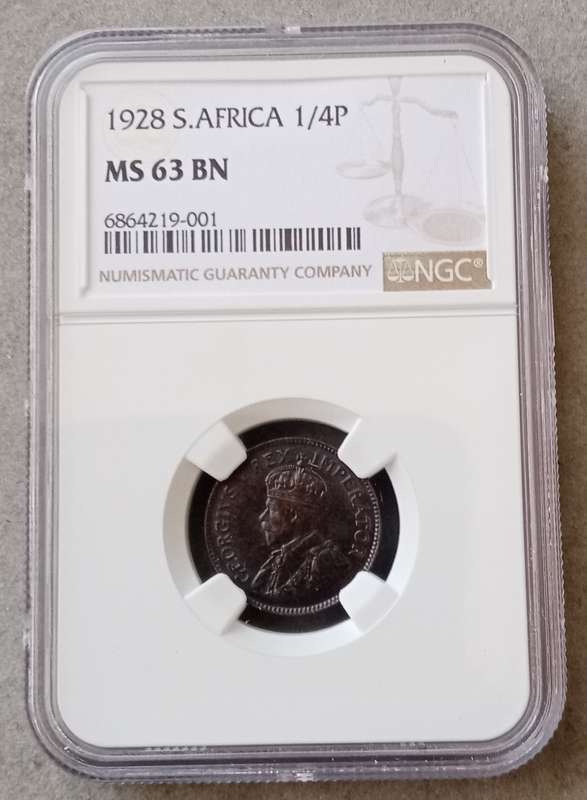 Lower mintage 1928 union 1/4 Penny NGC MS63 BN
