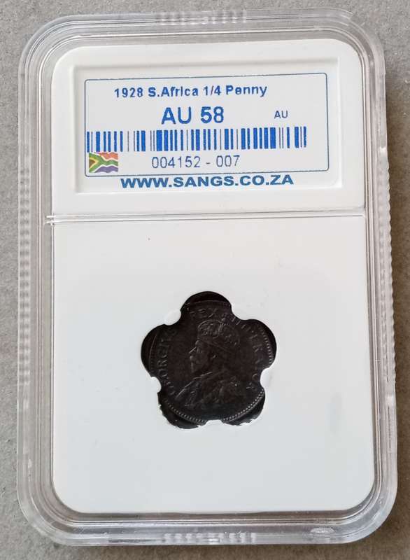 Lower mintage 1928 union 1/4 Penny SANGS AU58 (High grade)