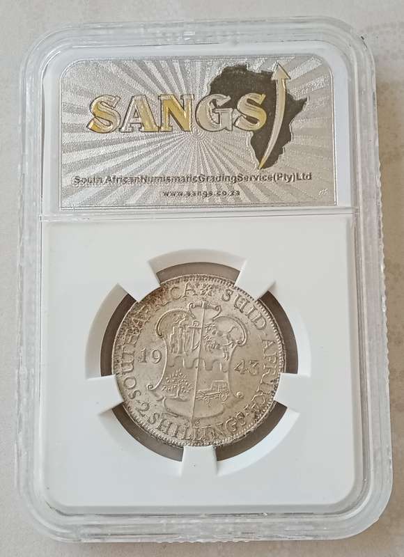 1943 Union silver 2 Shillings SANGS MS61