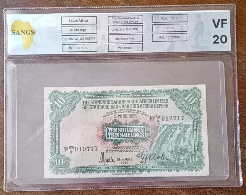 Scarce 1959 SWA (Windhoek) Standard Bank 10 Shillings SANGS VF20