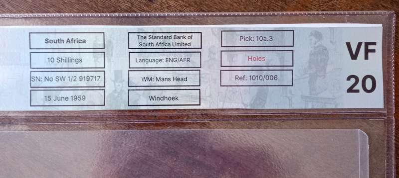 Scarce 1959 SWA (Windhoek) Standard Bank 10 Shillings SANGS VF20