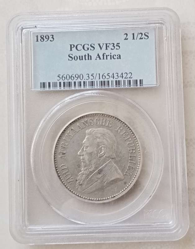 Scarce 1893 ZAR Kruger silver 2 1/2 Shillings PCGS VF35