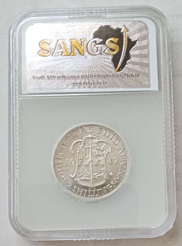 Scarcer 1947 union proof silver 2 Shillings SANGS PF63 (mintage: 2600)