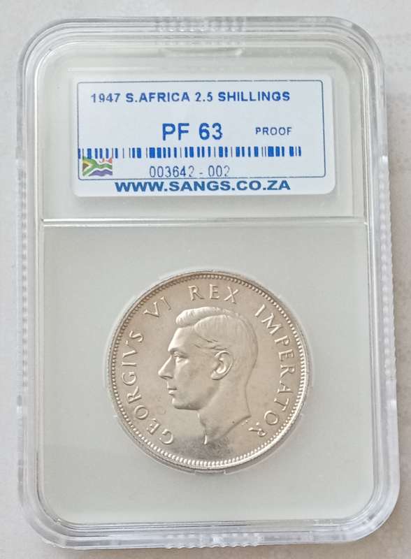 Scarcer 1947 union proof silver 2 1/2 Shillings SANGS PF63 (mintage: 2600)
