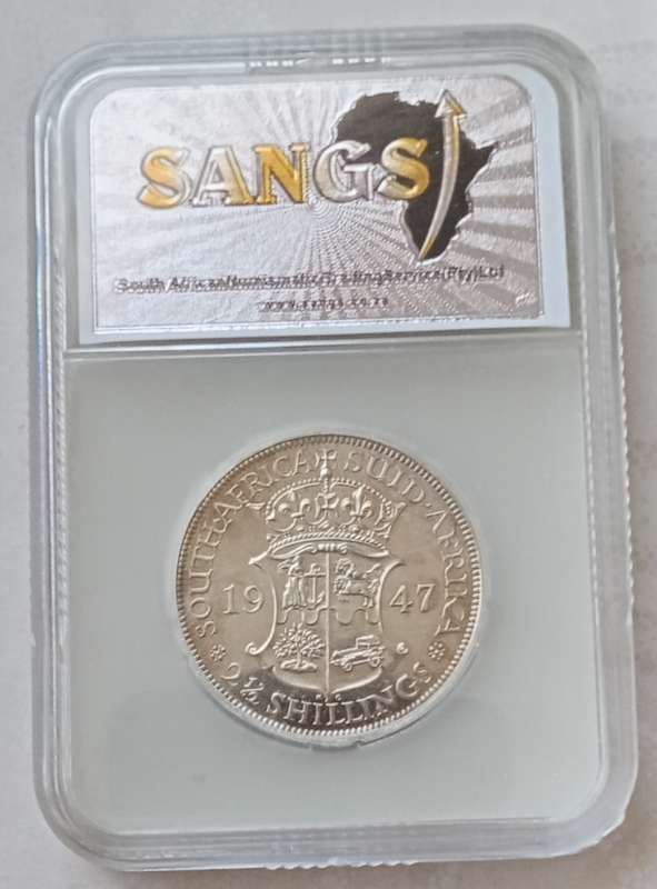 Scarcer 1947 union proof silver 2 1/2 Shillings SANGS PF63 (mintage: 2600)