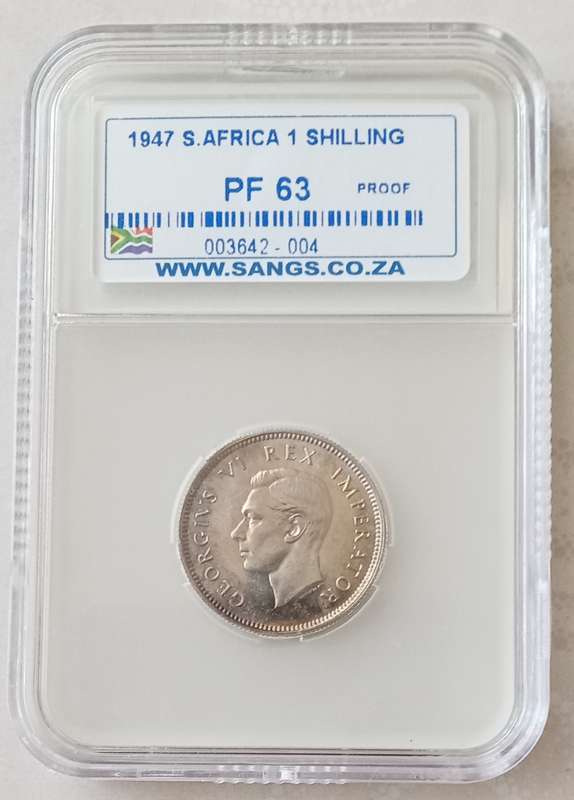 Nice 1947 union proof silver shilling SANGS PF63 (mintage: 2600)