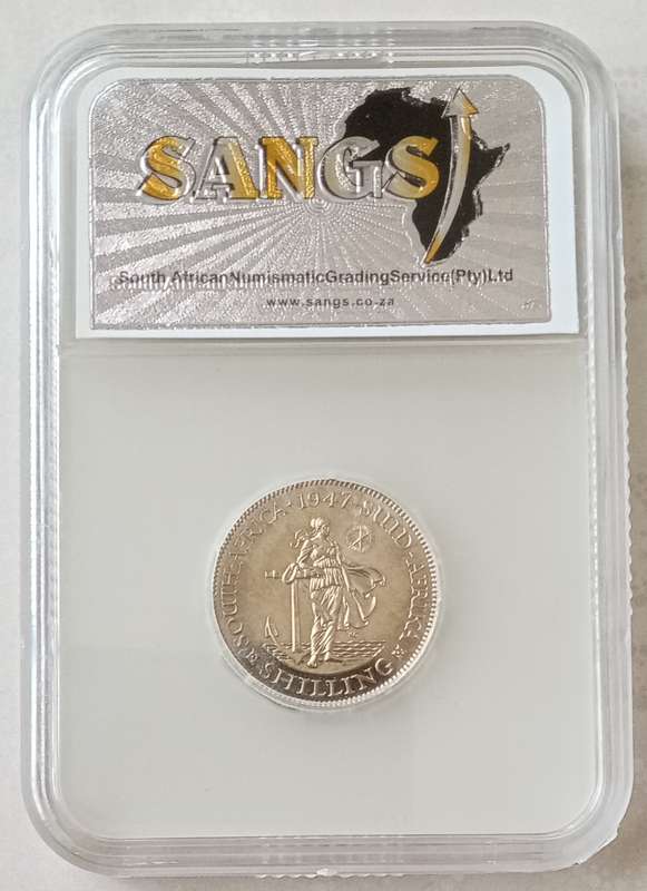 Nice 1947 union proof silver shilling SANGS PF63 (mintage: 2600)