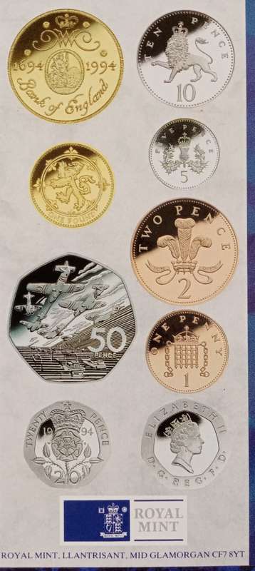 1994 United Kingdom brilliant uncirculated 8 coin set in folder
