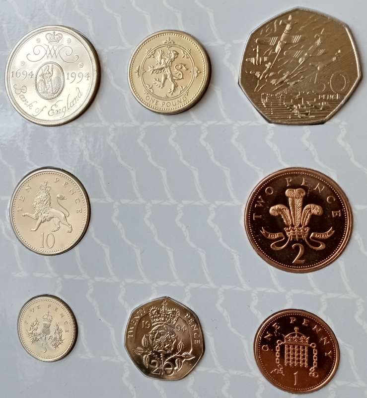 1994 United Kingdom brilliant uncirculated 8 coin set in folder