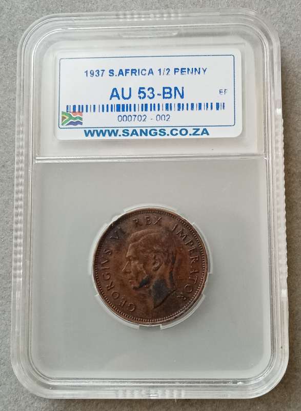 1937 Union 1/2 penny SANGS AU53 BN