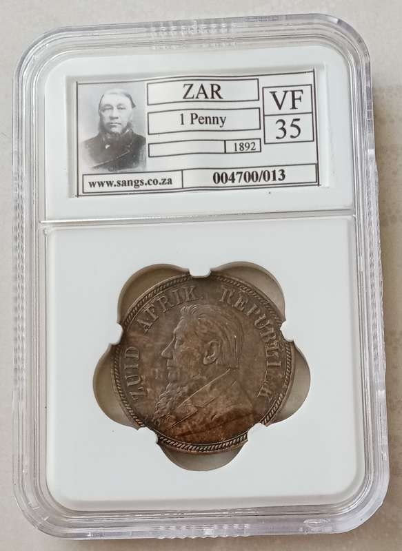1892 ZAR Kruger Penny SANGS VF35