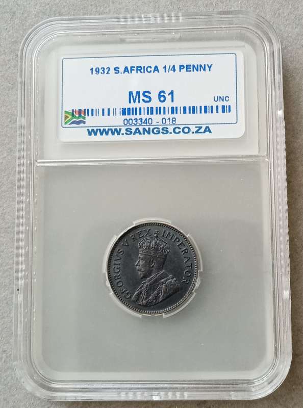 Nice 1932 Union 1/4 penny SANGS MS61