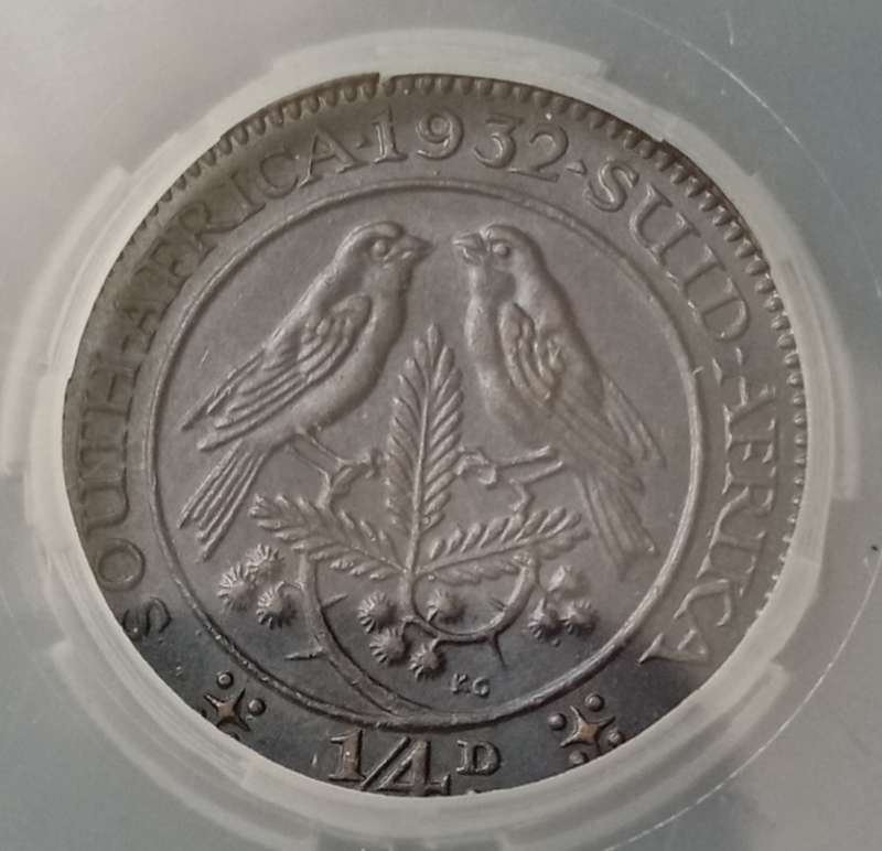 Nice 1932 Union 1/4 penny SANGS MS61