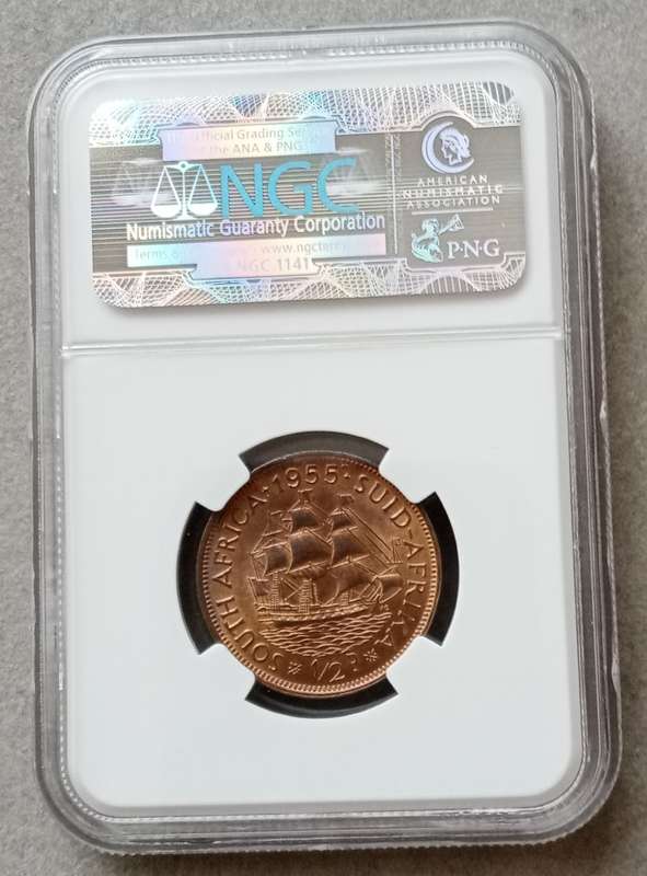 Nice 1955 union 1/2 penny NGC MS64 RB (Only 3 coins higher)
