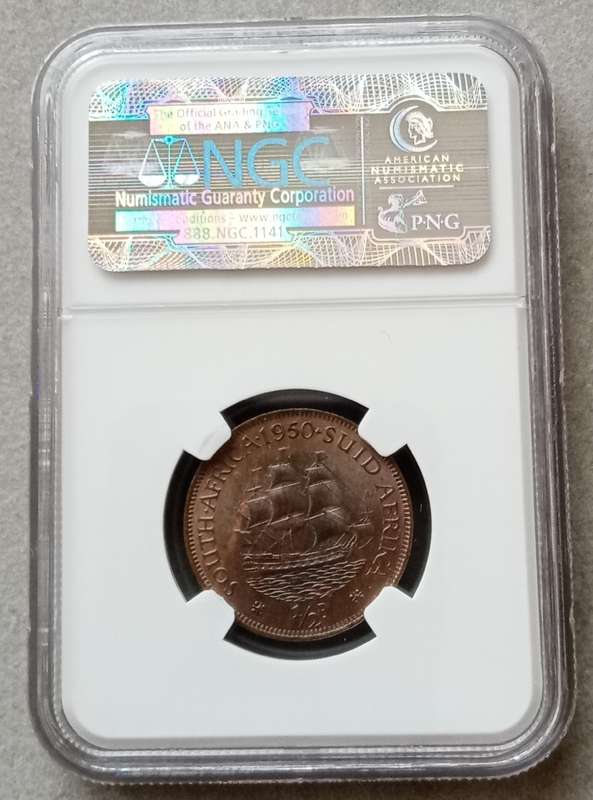 Nice 1950 union 1/2 penny NGC MS64 RB (Bakewell Collection)
