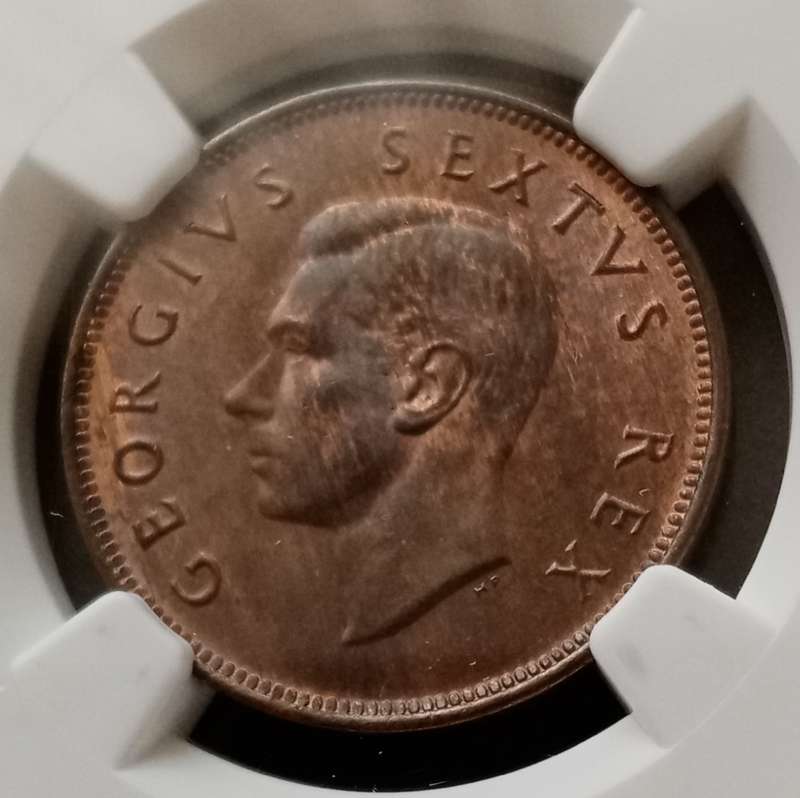 Nice 1950 union 1/2 penny NGC MS64 RB (Bakewell Collection)