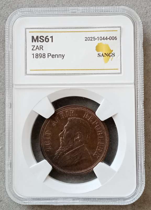 Nice 1898 ZAR Kruger penny SANGS MS61