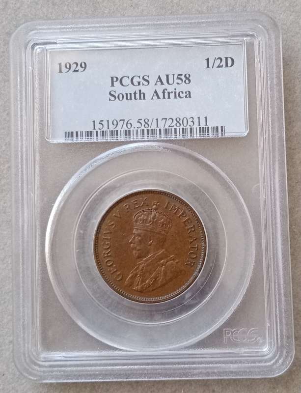 1929 Union 1/2 penny PCGS AU58 (high grade) - Only 6 coins graded higher