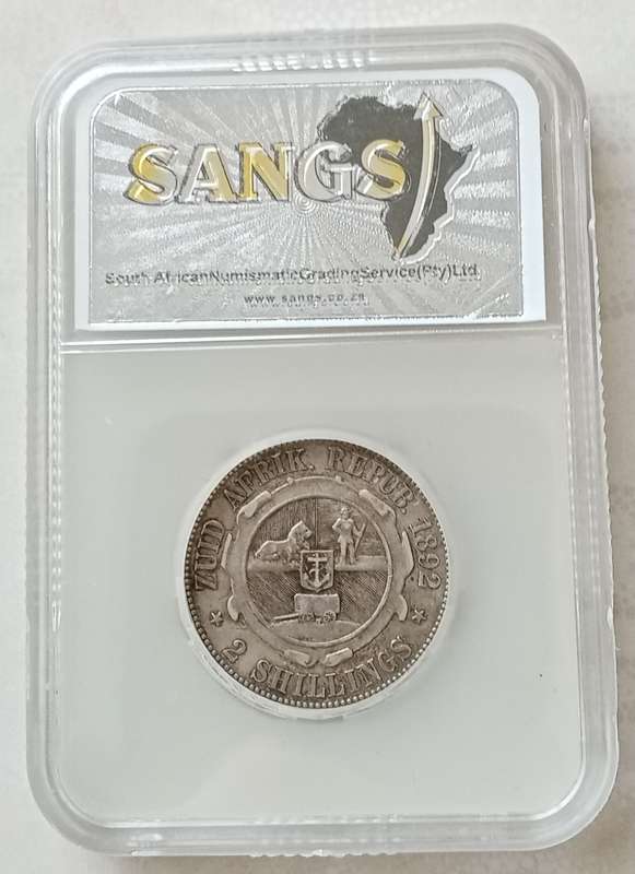 Scarcer 1892 ZAR Kruger silver 2 Shillings SANGS VF25