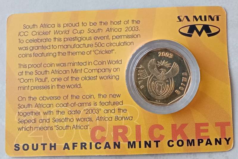 Scarce 2003 error cricket 50c in card minted in Coin World (low mintage)