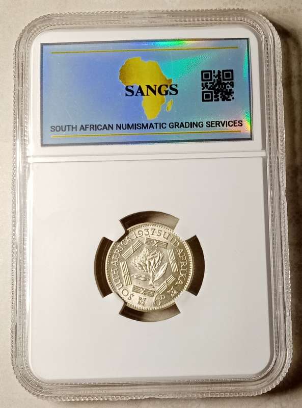 Nice 1937 union silver sixpence SANGS MS61