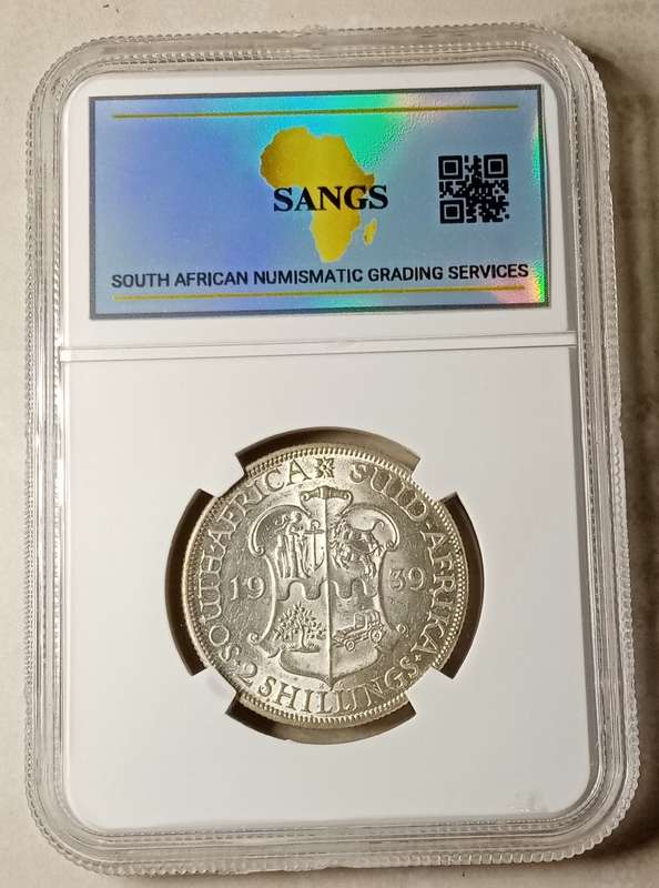 High grade 1939 union silver 2 Shillings SANGS AU58