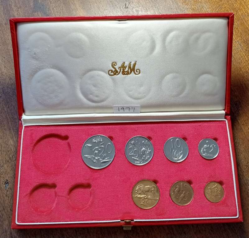 1977 Partial proof set in red box,