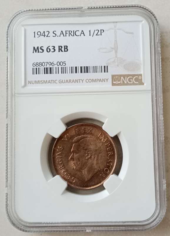 Nice 1942 union 1/2 penny NGC MS63 RB