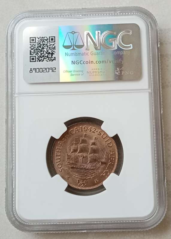Nice 1942 union 1/2 penny NGC MS63 RB