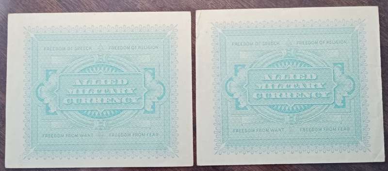 1943 WW2 Italy 2 Lire note set in sequence (Allied Military Currency)