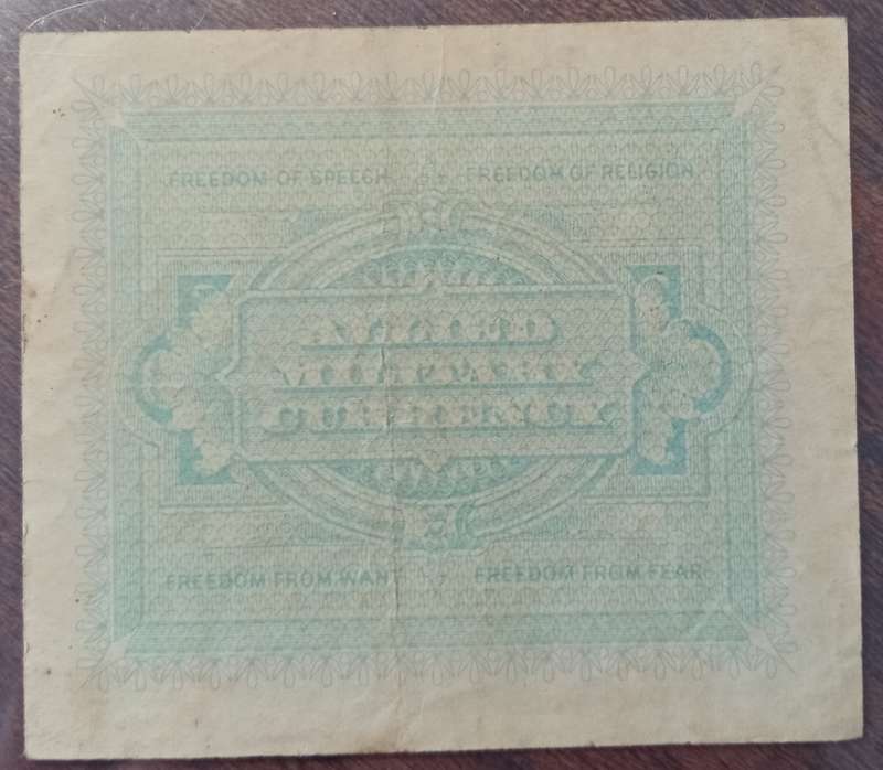 1943 WW2 Italy 1/5/10 Lire note set in plasic sleeve (Allied Military Currency)