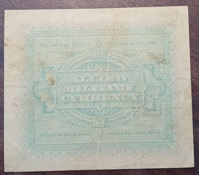 1943 WW2 Italy 1/5/10 Lire note set in plasic sleeve (Allied Military Currency)