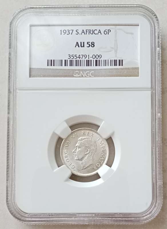 High grade 1937 Union silver sixpence NGC AU58