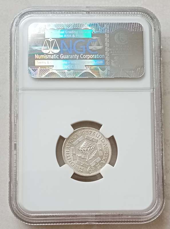 High grade 1937 Union silver sixpence NGC AU58