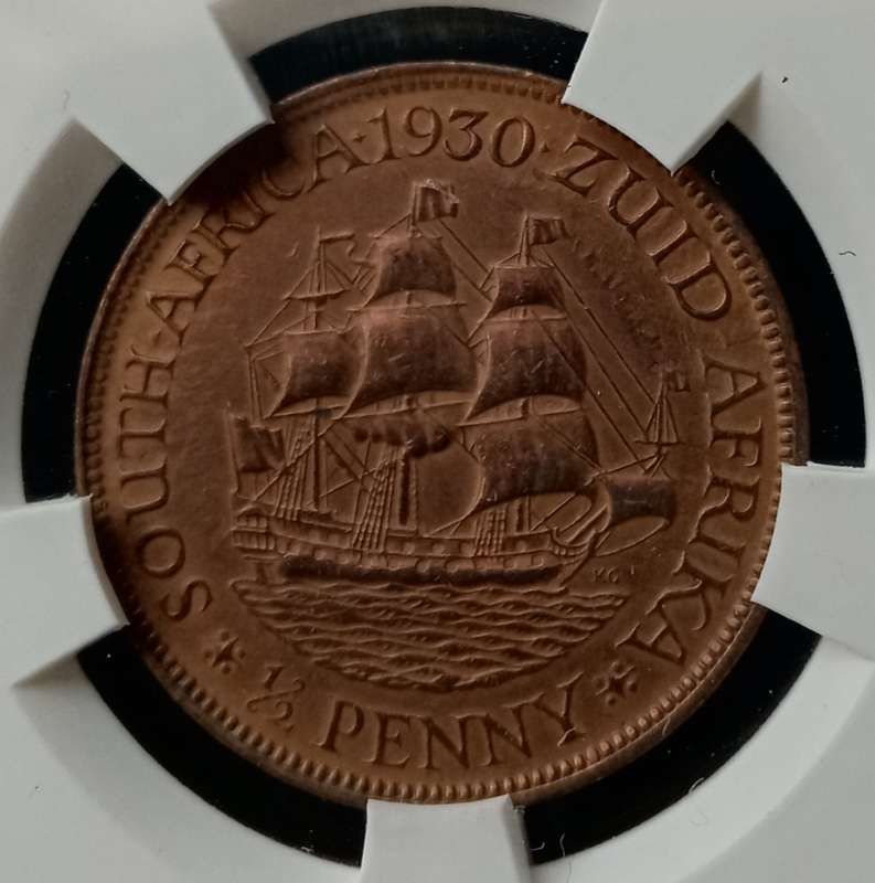 High grade 1930 union 1/2 Penny SANGS AU58 RB